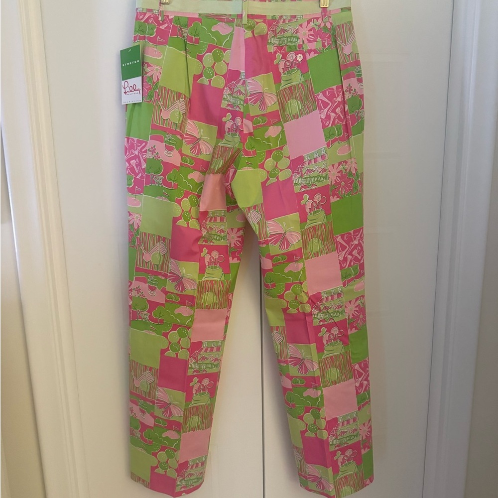 NWT Lilly Pulitzer Vibrant Pink and Green Patchwork Design Straight Leg Pants - Picture 9 of 9
